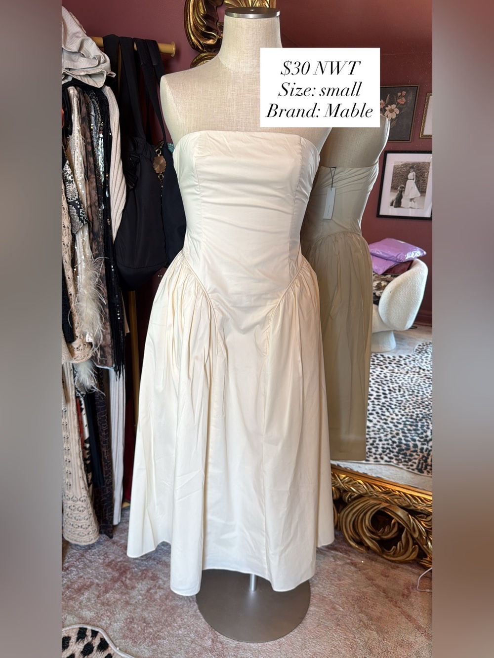MABLE Strapless Cream Midi Dress